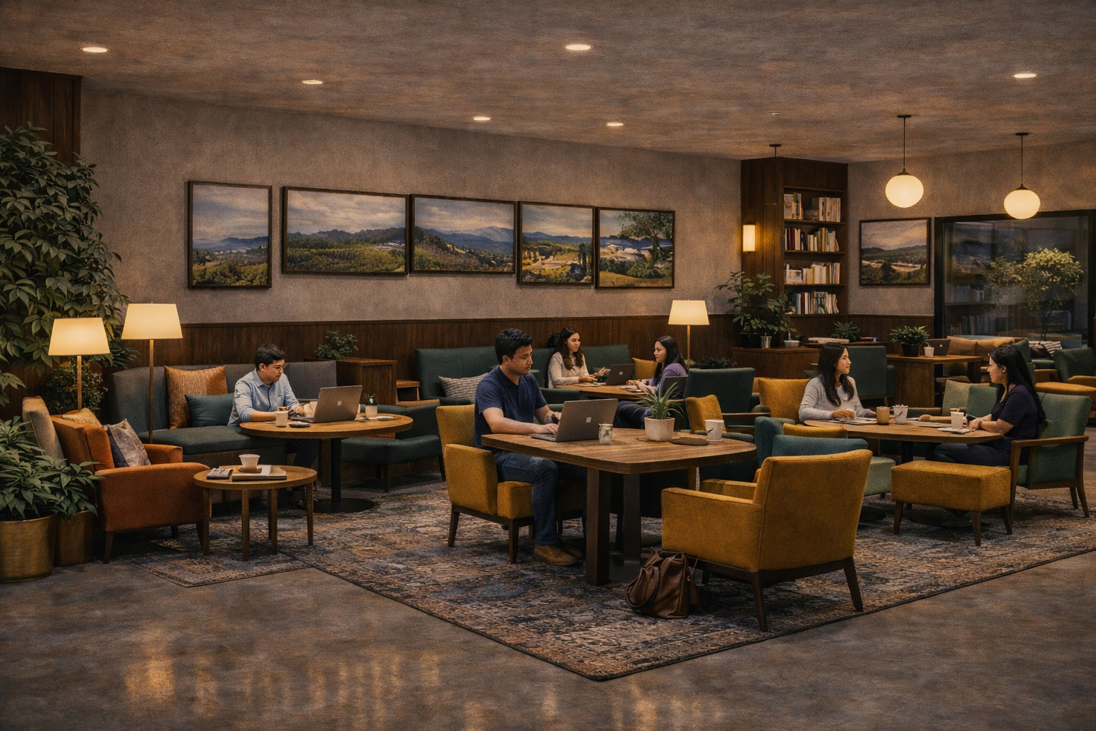 NLR seating area — warm lounge with people gathered